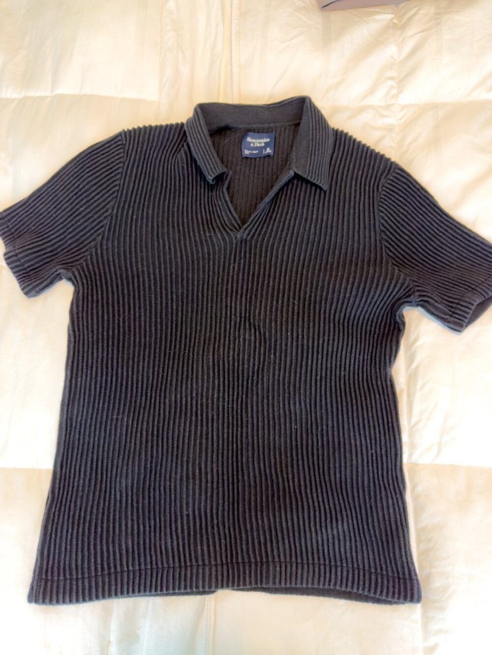 Abercrombie & Fitch Plisse Johnny Collar Sweater Polo - Black